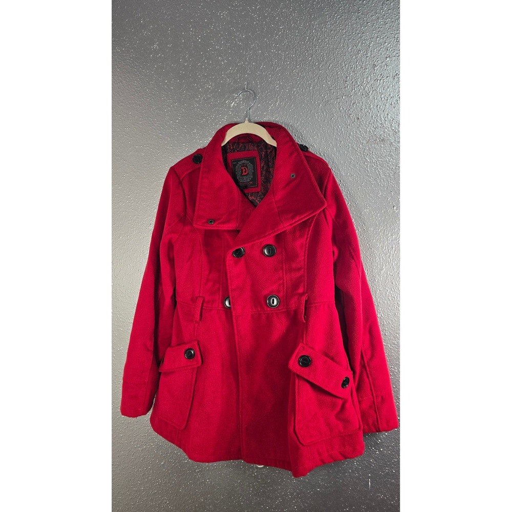 Dollhouse Outerwear Red Double Breasted Pea Coat Jacket Lace Lining Womens M